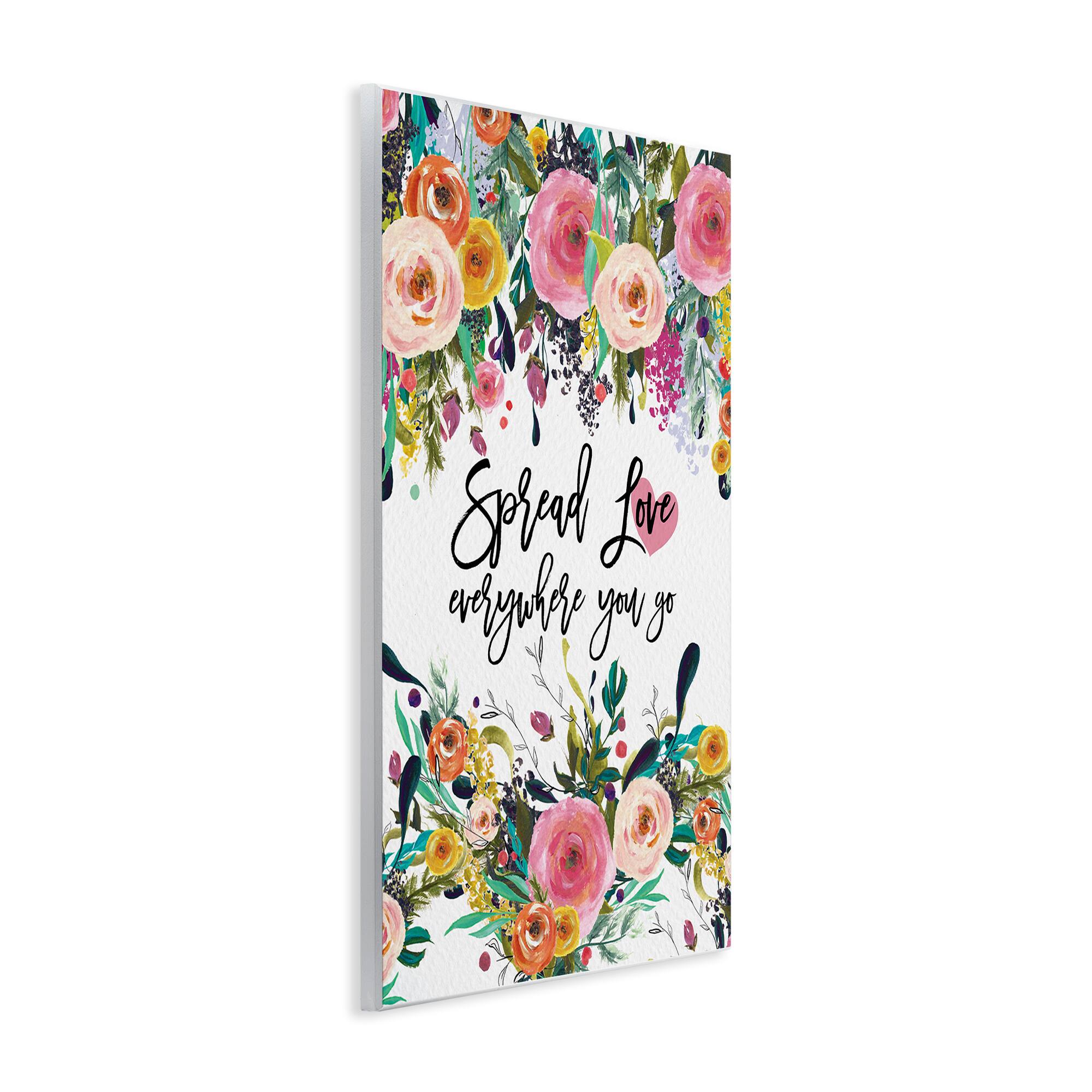 Stupell Industries Spread Love Phrase Pink Floral Blooms Calligraphy Wall Plaque Art